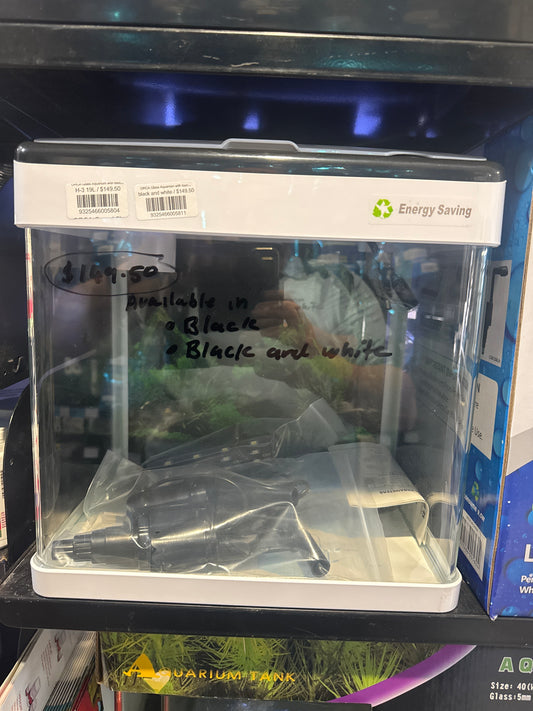 ORCA Glass Aquarium with touch switch led lighting and filter H3 19L