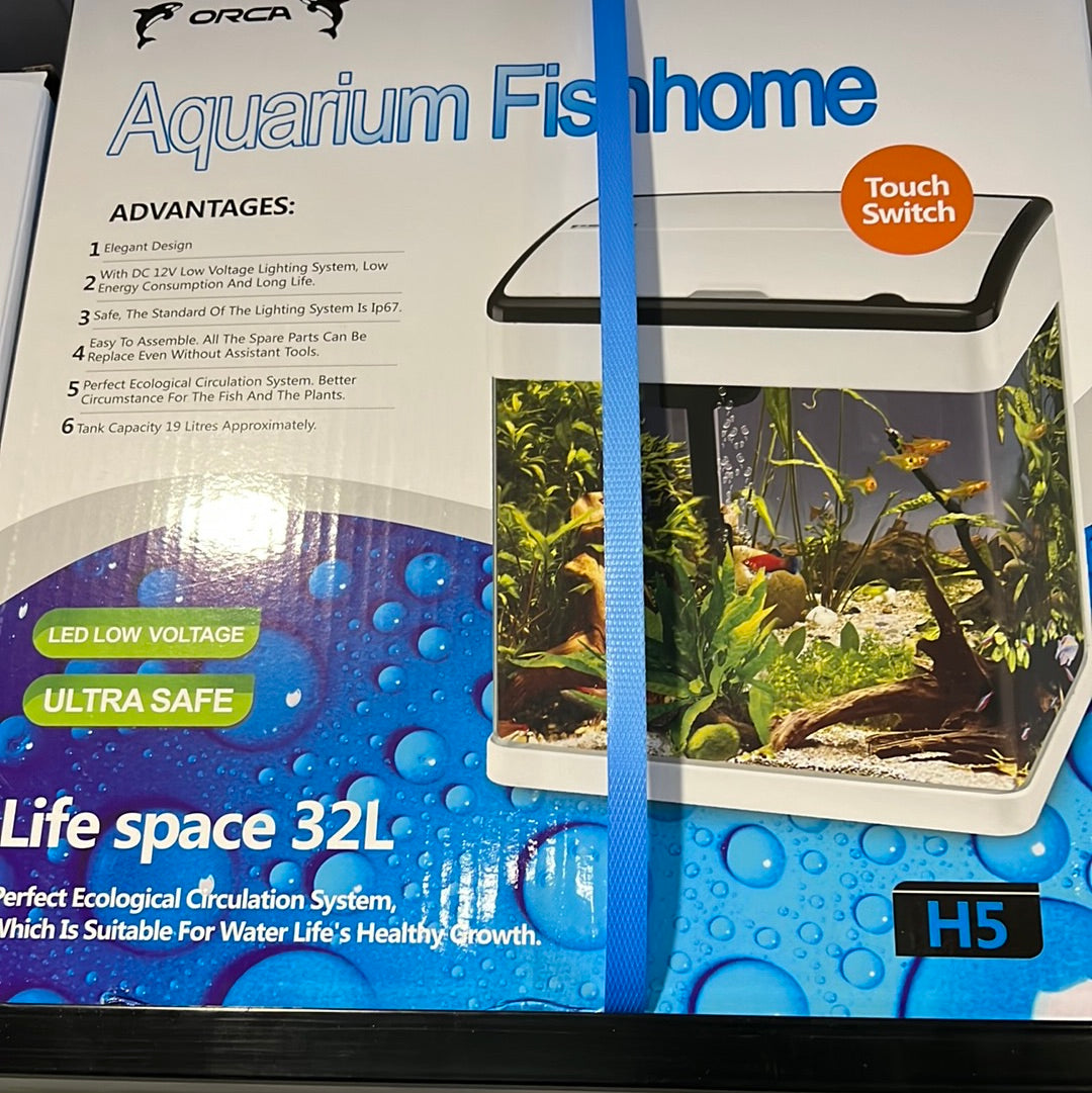 ORCA Glass Aquarium with touch switch led lighting and filter H5 32L