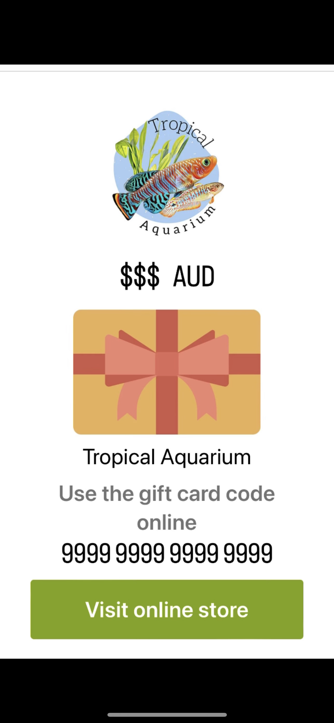 Tropical aquarium gift cards